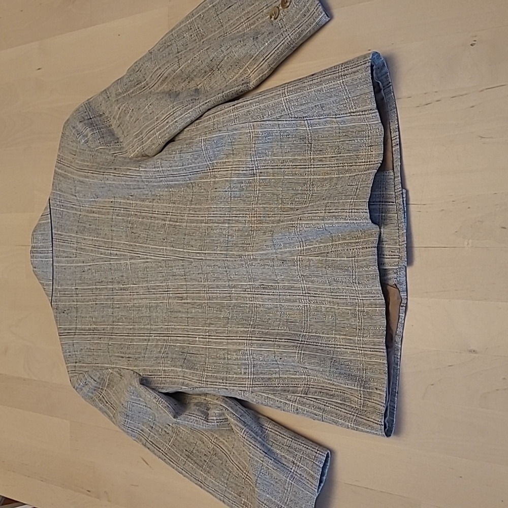 NWOT VTG Giovanni Bellini Grey Mutli Colored Plaid Wool 3/4 Sleeved Blazer - Picture 6 of 12